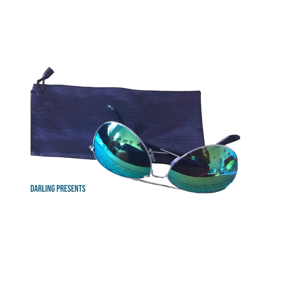 Aviator Sunglasses Unisex Color Blue Lens With Silver Frames